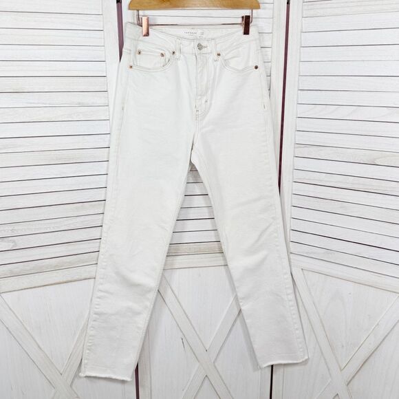 TopShop High Rise Raw Hem Cropped Straight Leg Jeans White Ivory 28 Tall - Picture 15 of 15